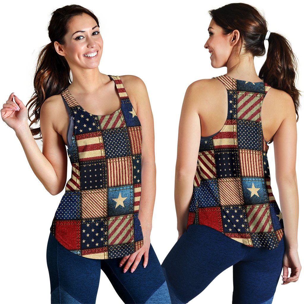American flag Patchwork Design Women Racerback Tank Top