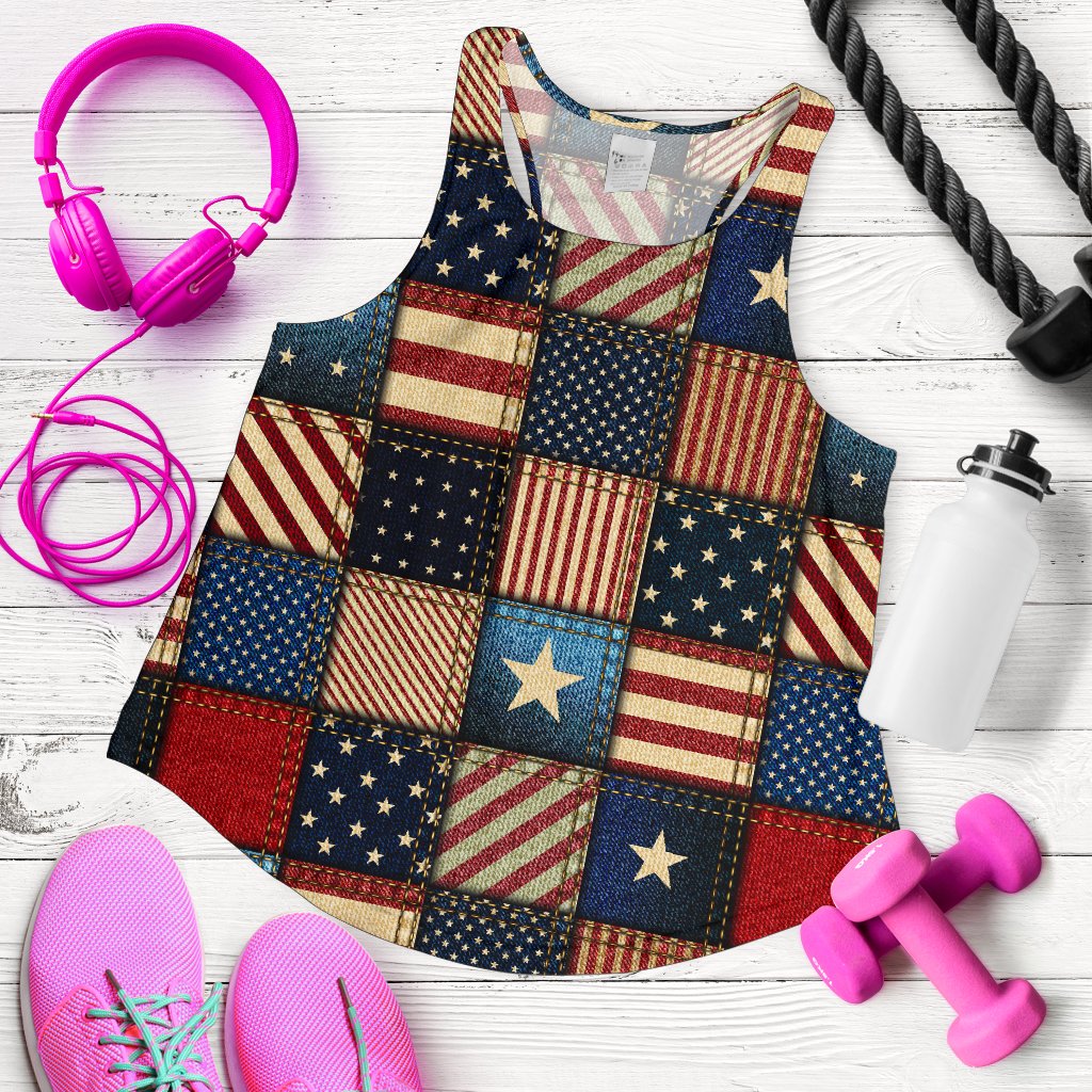 American flag Patchwork Design Women Racerback Tank Top