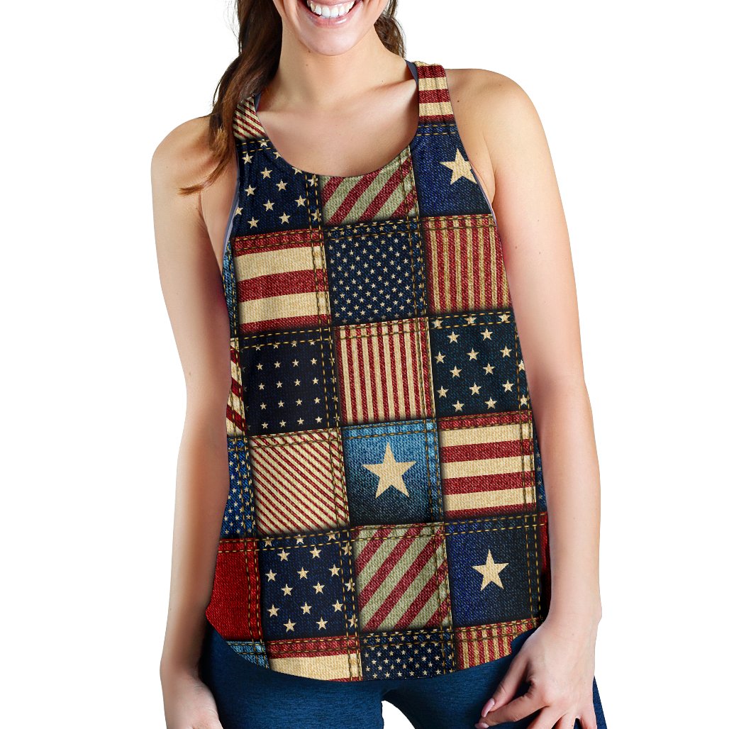 American flag Patchwork Design Women Racerback Tank Top