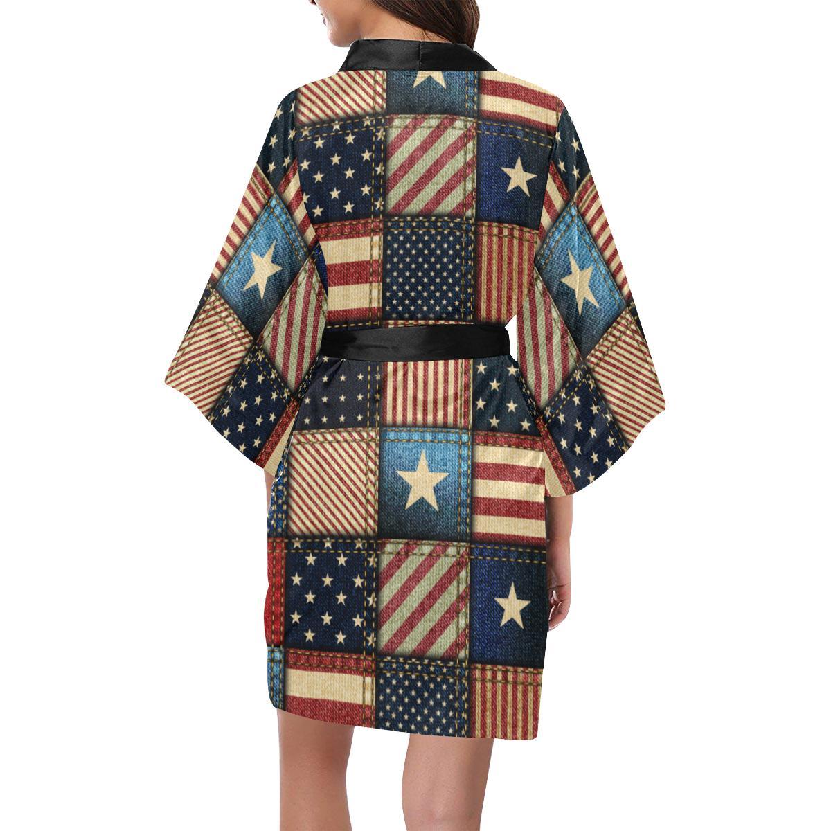 American flag Patchwork Design Women Short Kimono Robe