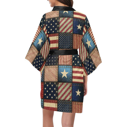 American flag Patchwork Design Women Short Kimono Robe