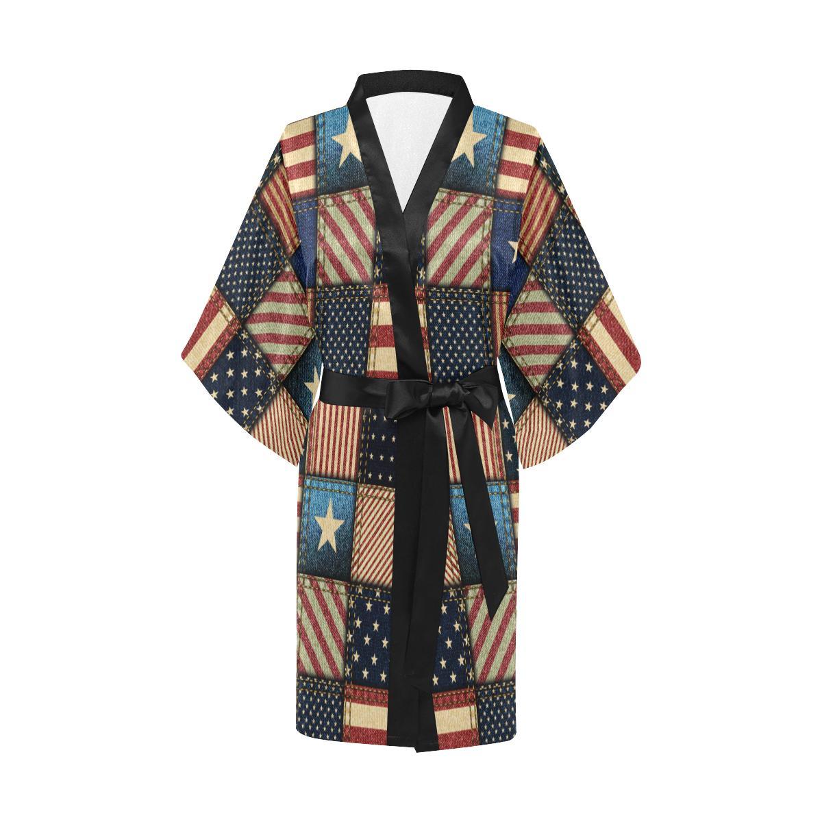 American flag Patchwork Design Women Short Kimono Robe