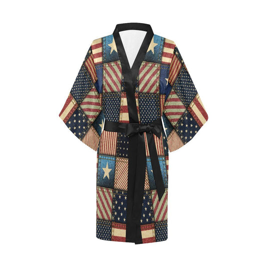 American flag Patchwork Design Women Short Kimono Robe