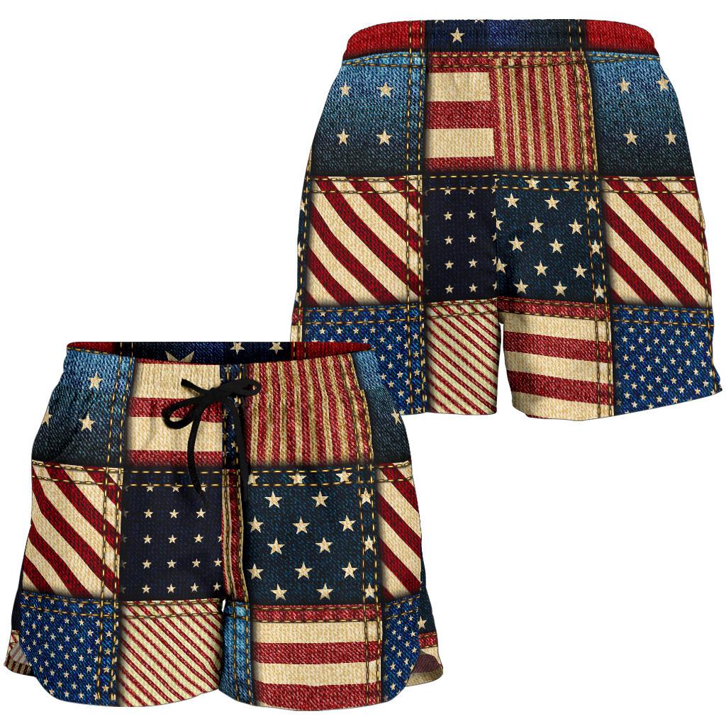 American flag Patchwork Design Women Shorts-JTAMIGO.COM