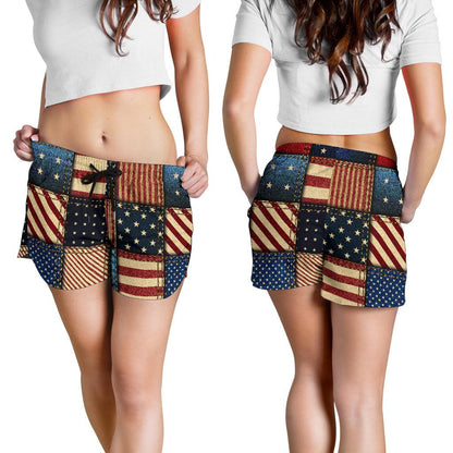 American flag Patchwork Design Women Shorts-JTAMIGO.COM