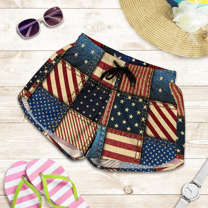 American flag Patchwork Design Women Shorts-JTAMIGO.COM