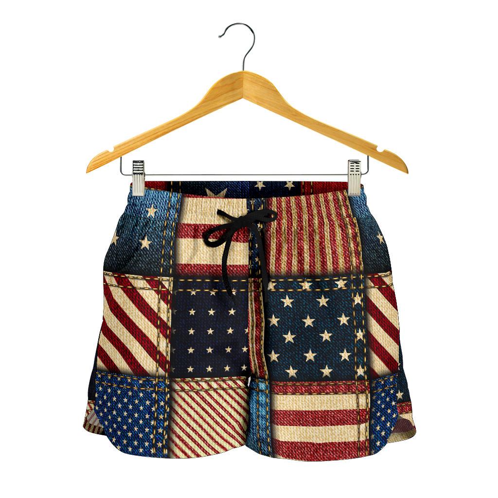 American flag Patchwork Design Women Shorts-JTAMIGO.COM