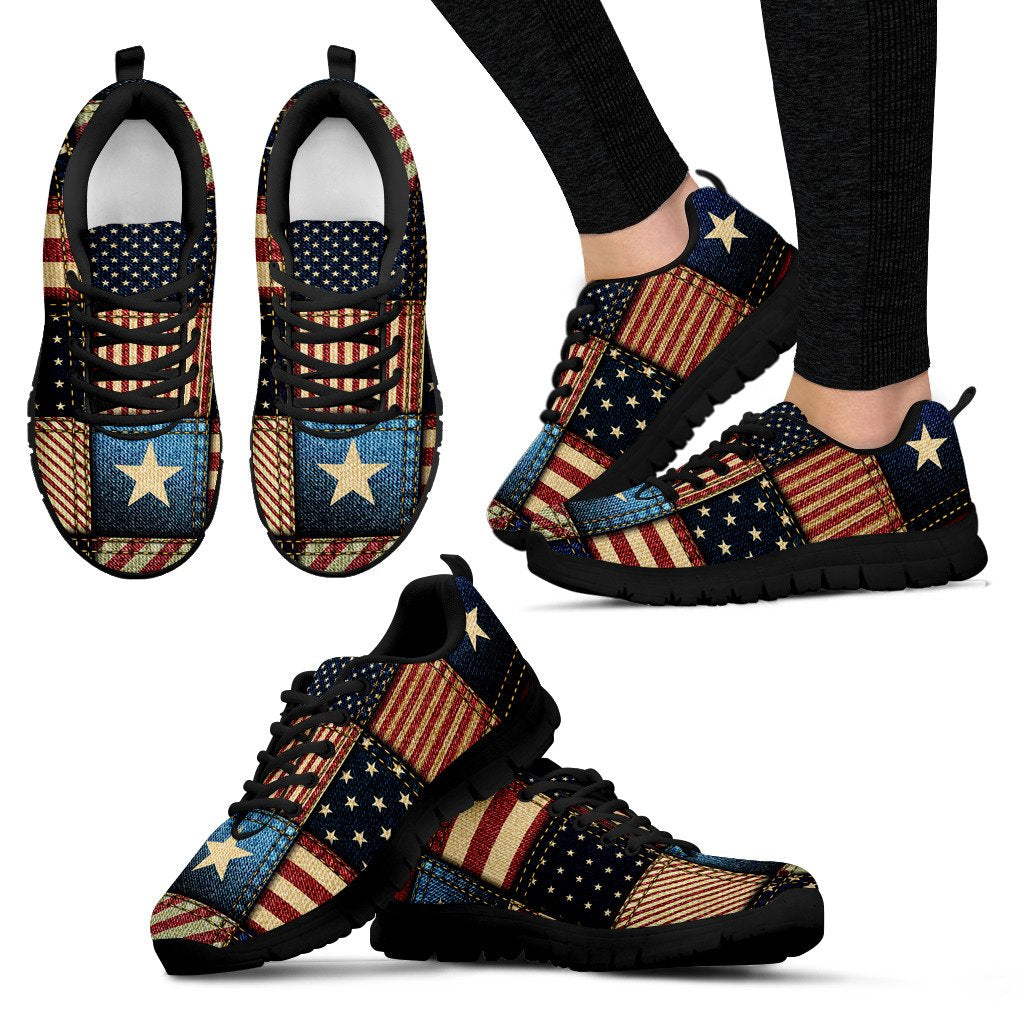 American Flag Patchwork Design Women Sneakers Shoes