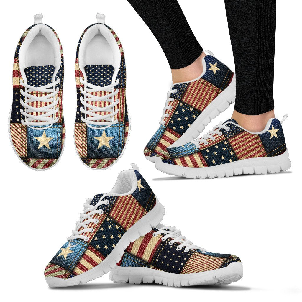 American Flag Patchwork Design Women Sneakers Shoes