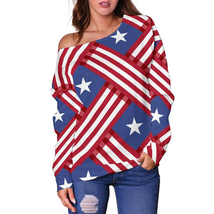 American Flag Pattern Off Shoulder Sweatshirt