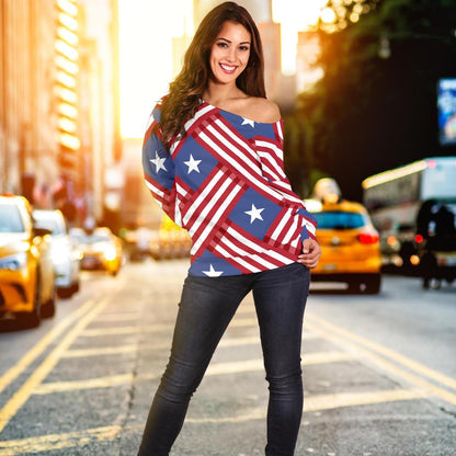 American Flag Pattern Off Shoulder Sweatshirt