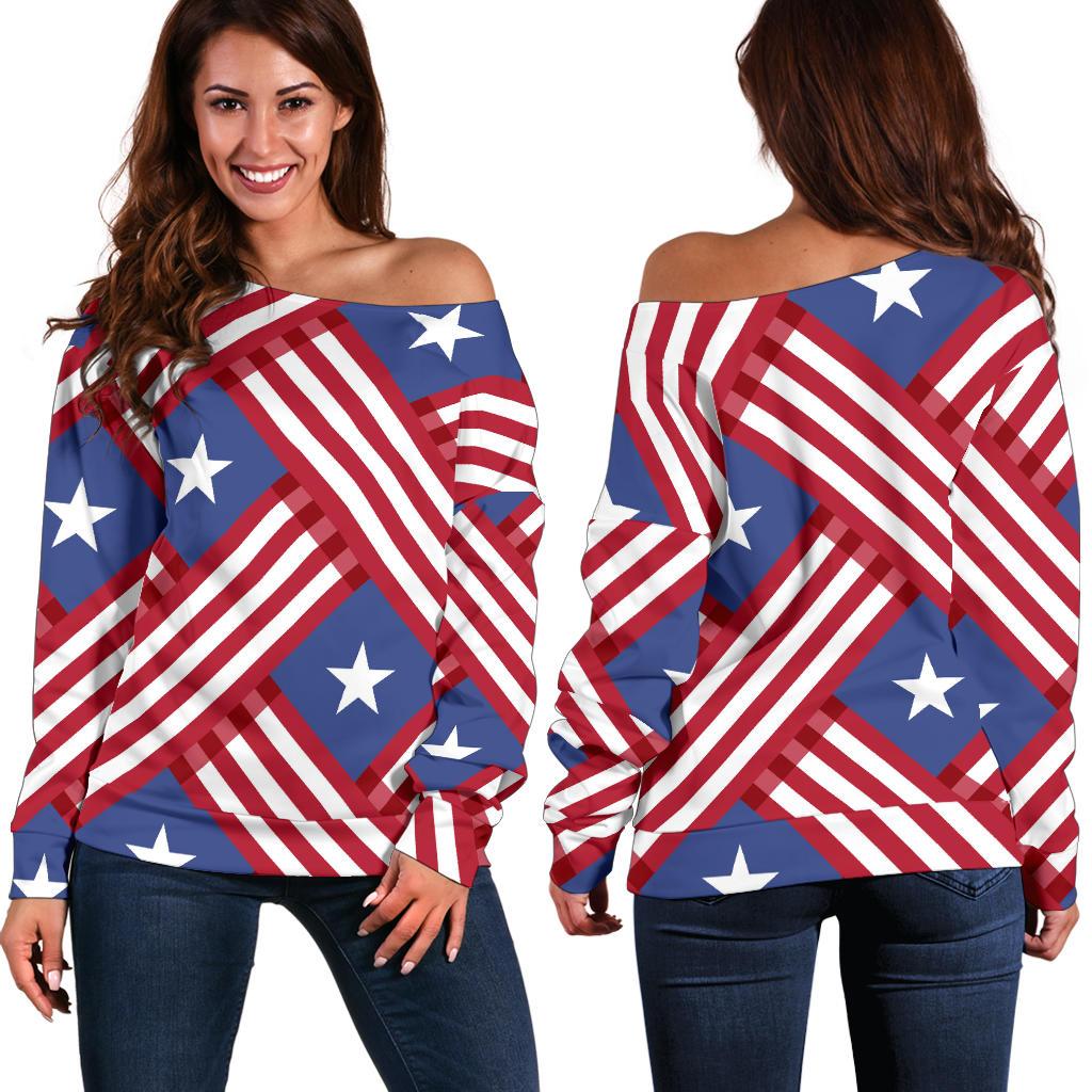 American Flag Pattern Off Shoulder Sweatshirt