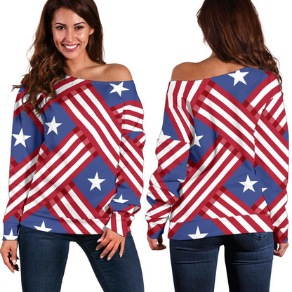 American Flag Pattern Off Shoulder Sweatshirt