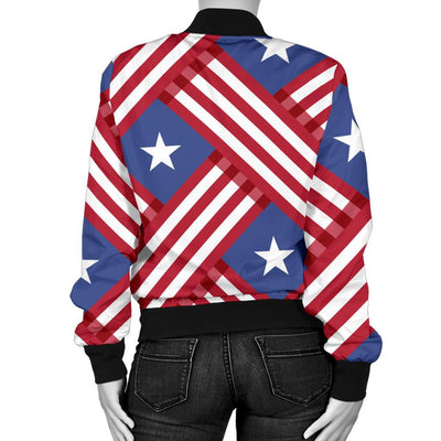American Flag Pattern Women Casual Bomber Jacket