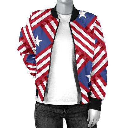 American Flag Pattern Women Casual Bomber Jacket