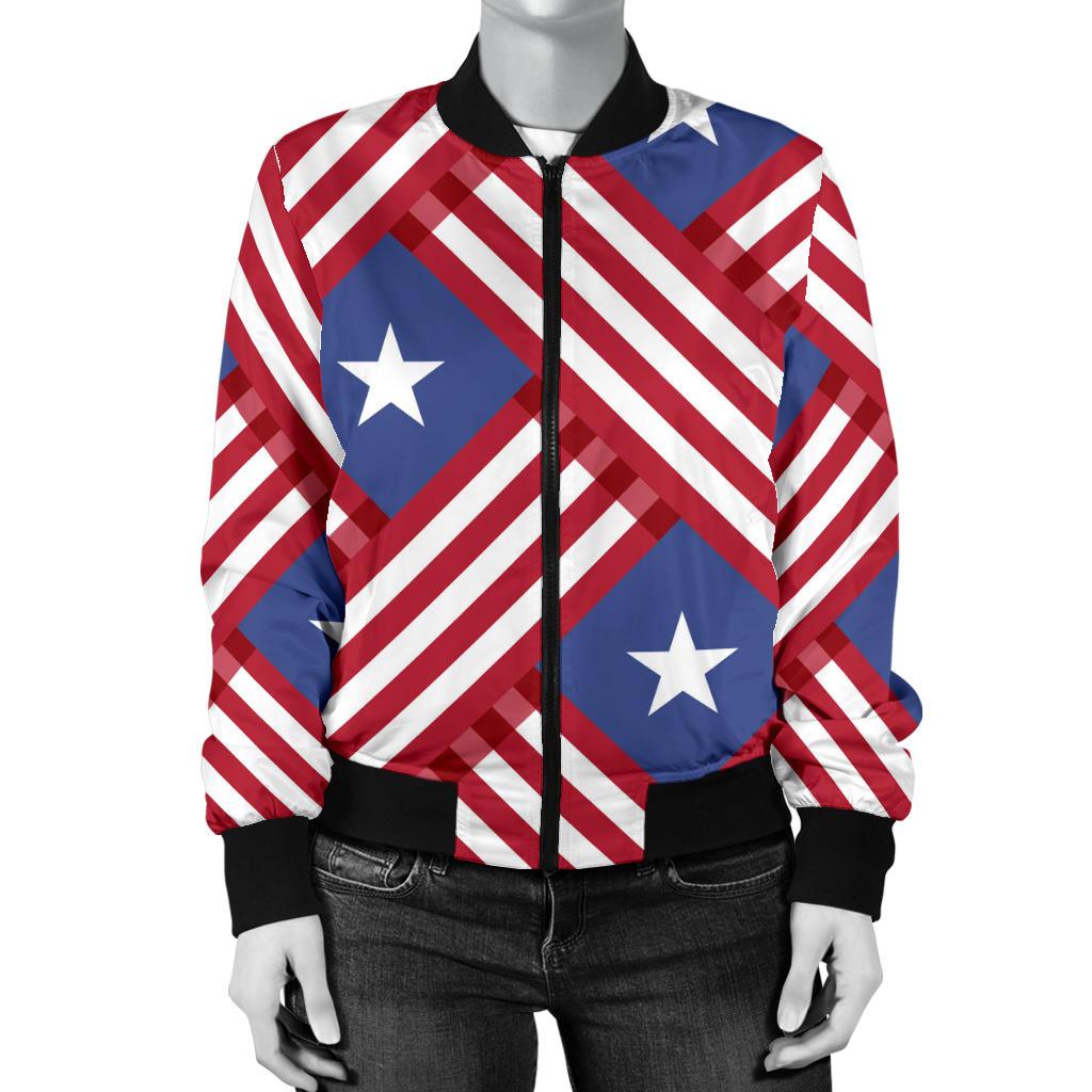 American Flag Pattern Women Casual Bomber Jacket