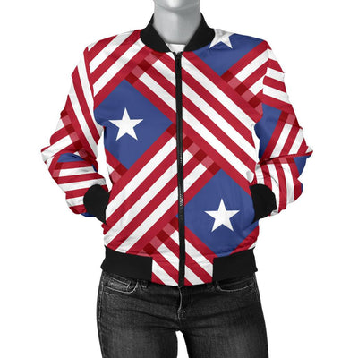 American Flag Pattern Women Casual Bomber Jacket