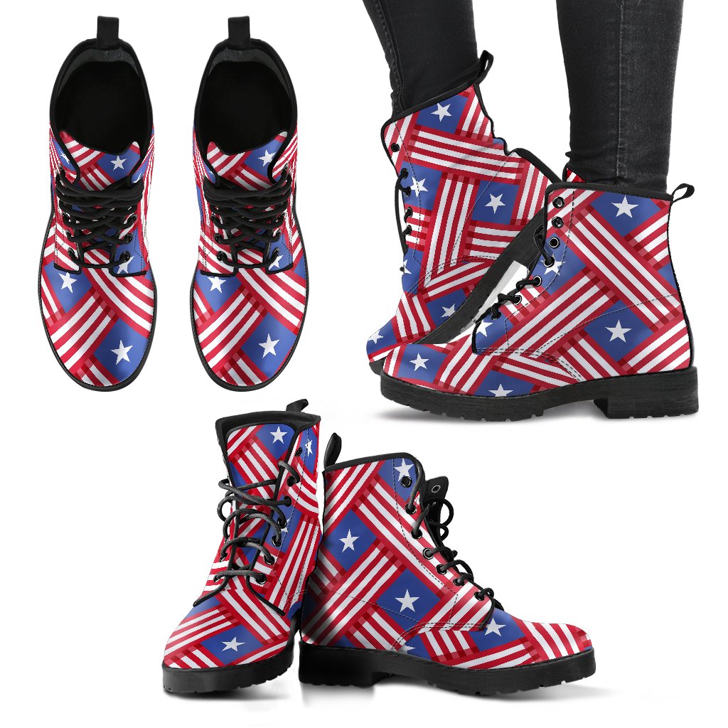 American flag Pattern Women Leather Boots-JTAMIGO.COM