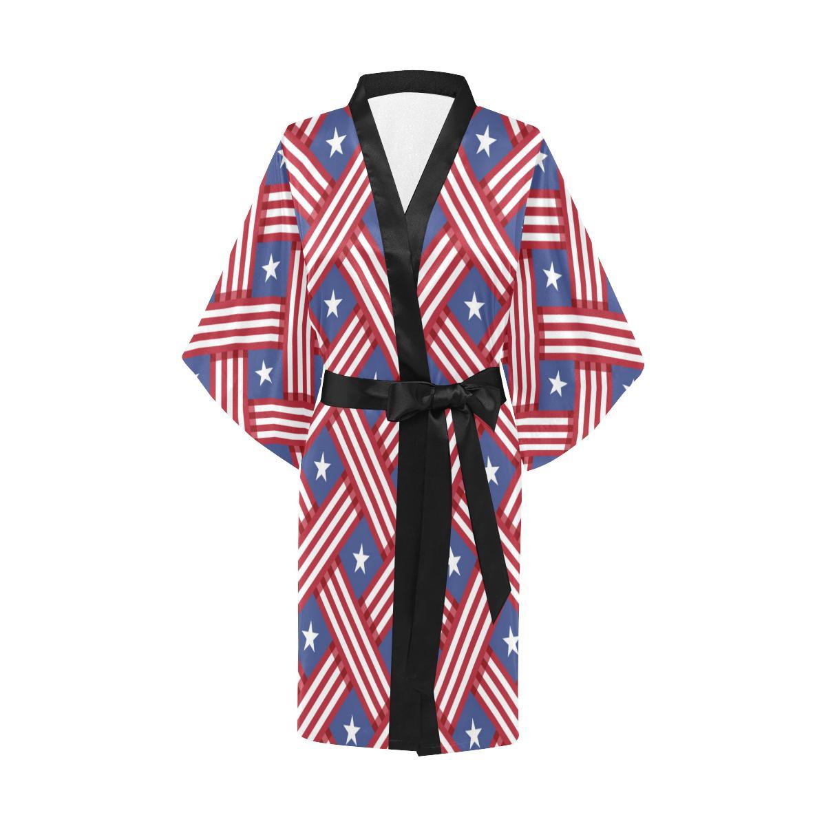 American flag Pattern Women Short Kimono Robe