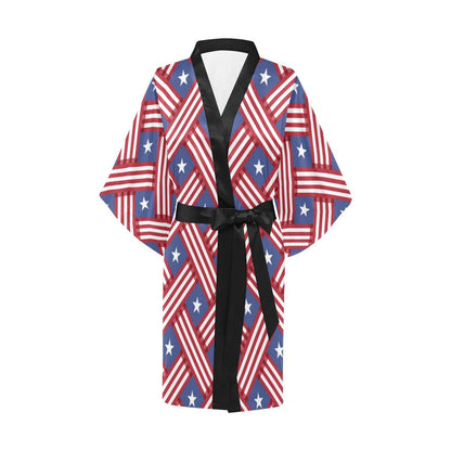 American flag Pattern Women Short Kimono Robe