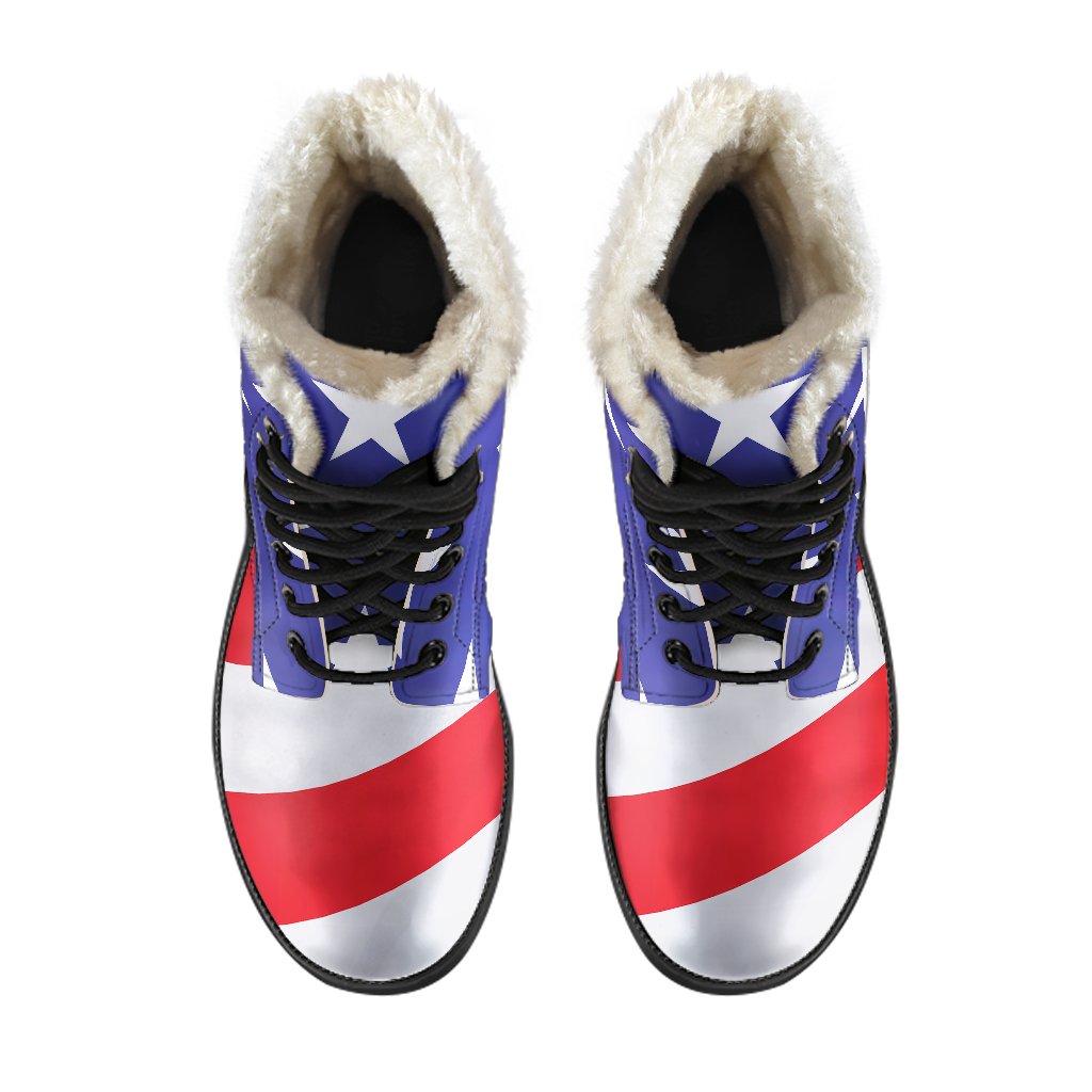 American flag Print Faux Fur Leather Boots-JTAMIGO.COM