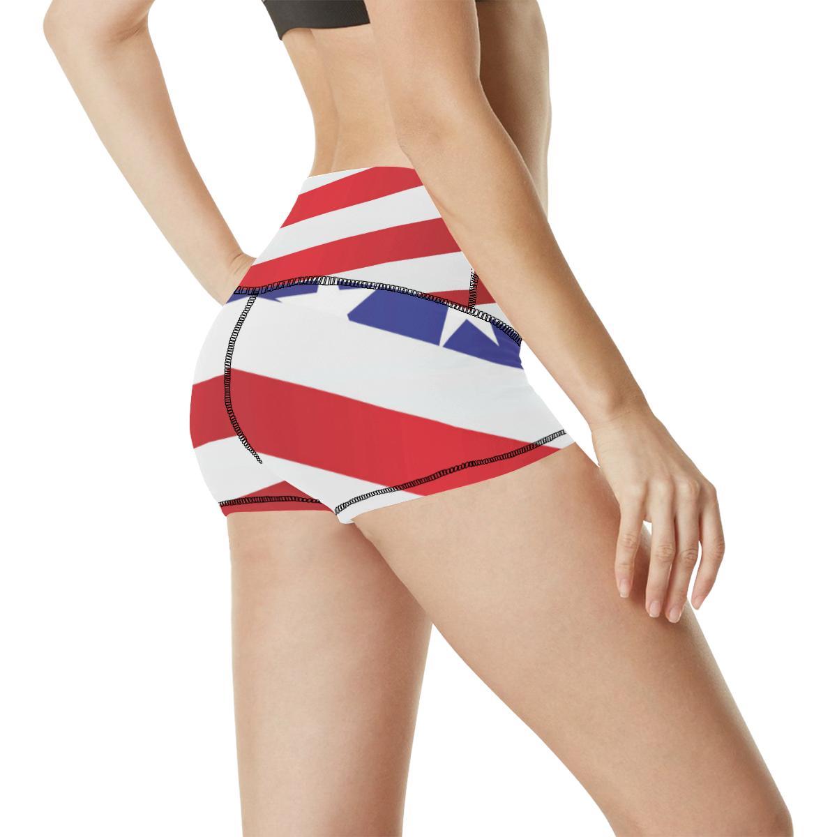 American flag Print High Waisted Spandex Shorts-JTAMIGO.COM