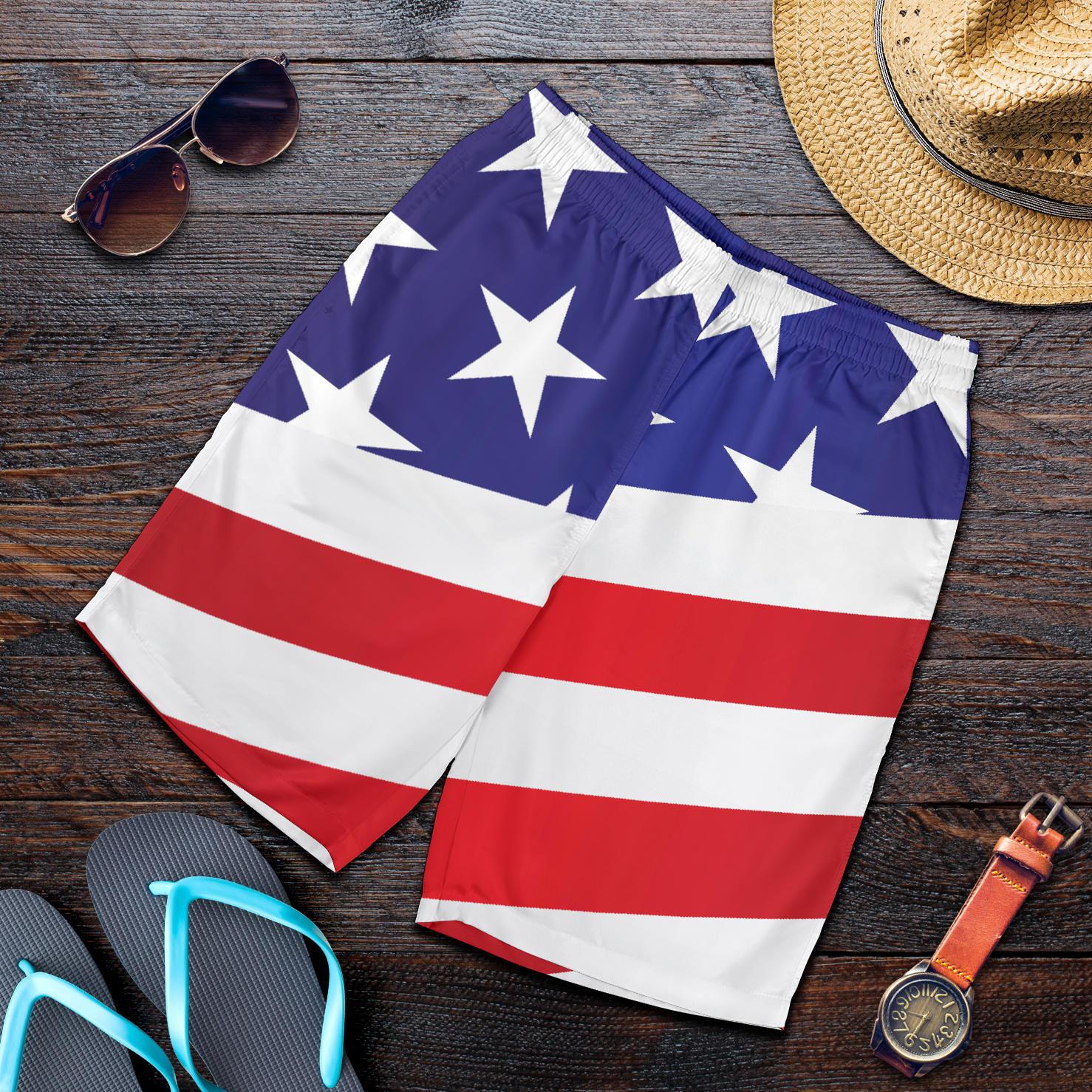 American flag Print Mens Shorts-JTAMIGO.COM
