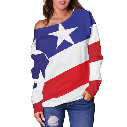 American Flag Print Off Shoulder Sweatshirt