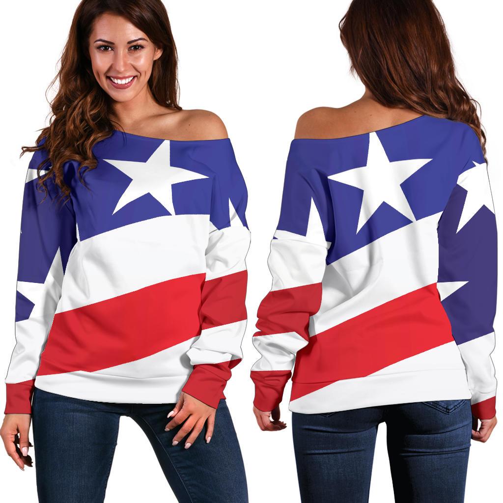 American Flag Print Off Shoulder Sweatshirt
