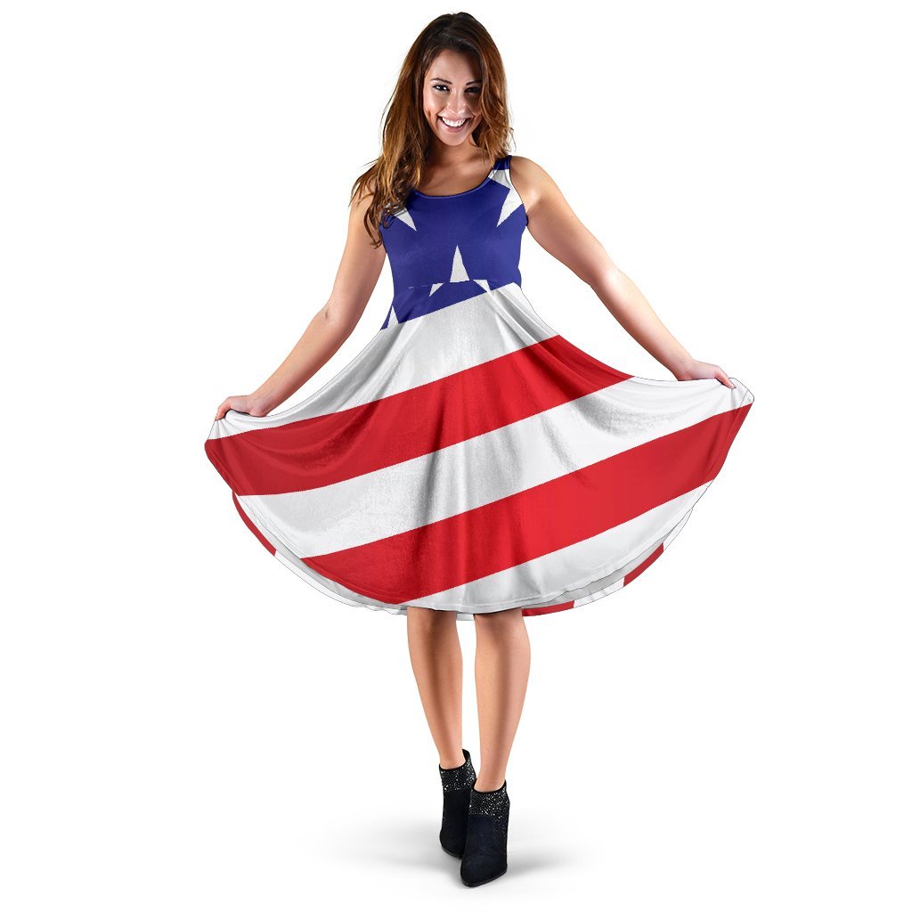 American Flag Print Sleeveless Dress