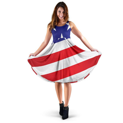 American Flag Print Sleeveless Dress