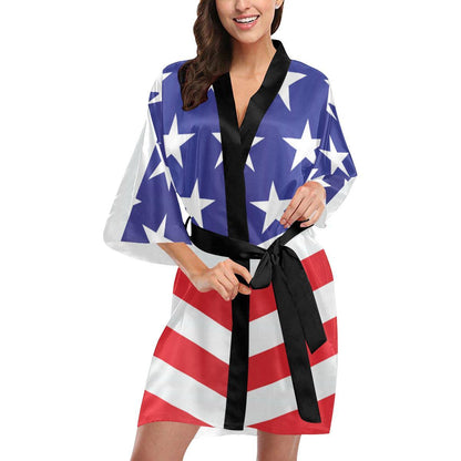 American flag Print Women Short Kimono Robe