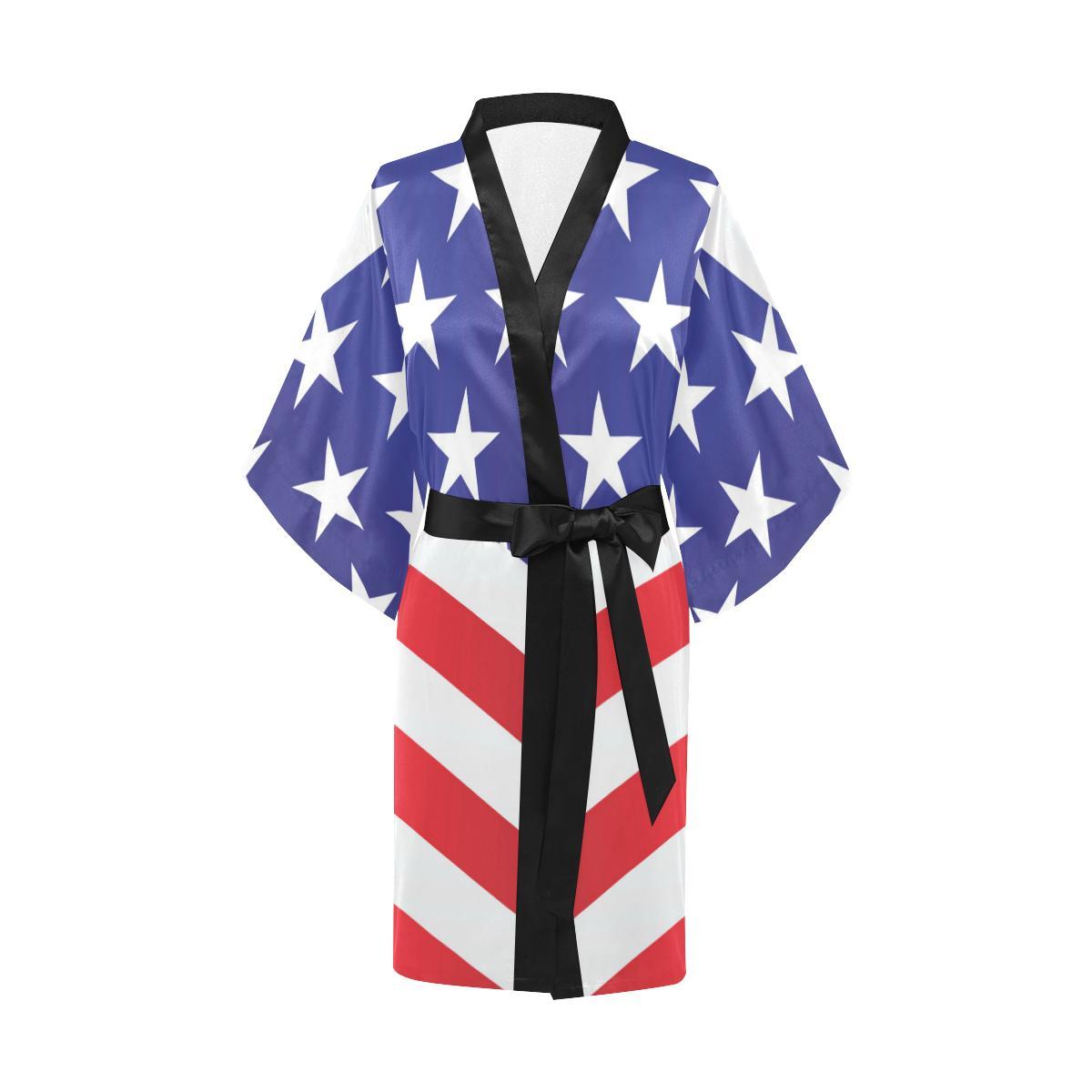 American flag Print Women Short Kimono Robe