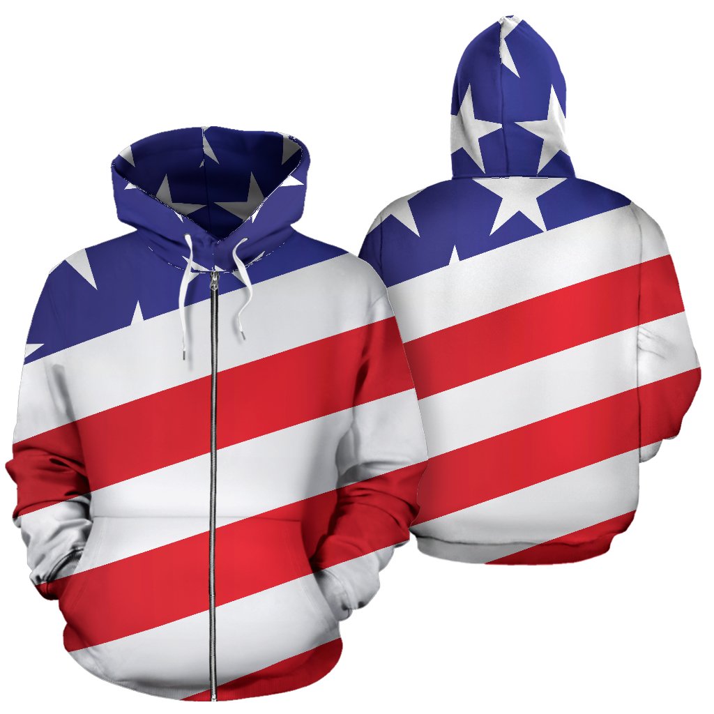 American Flag Print Zip Up Hoodie