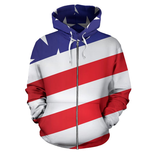 American Flag Print Zip Up Hoodie