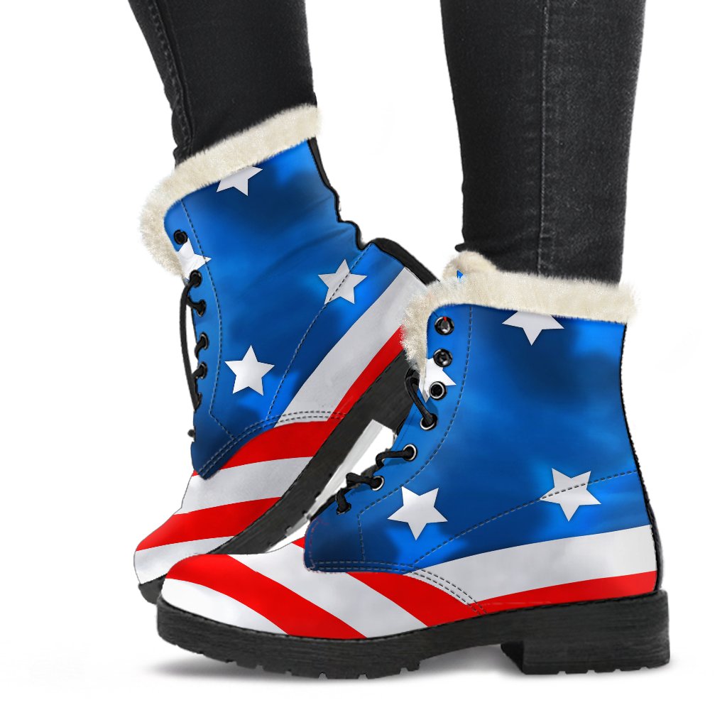 American flag Style Faux Fur Leather Boots-JTAMIGO.COM
