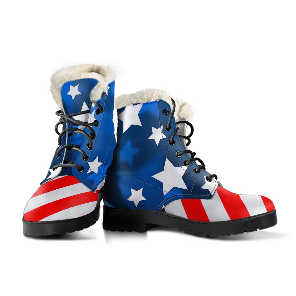 American flag Style Faux Fur Leather Boots-JTAMIGO.COM