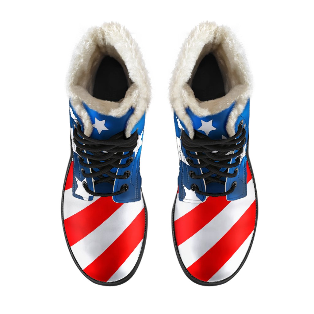 American flag Style Faux Fur Leather Boots-JTAMIGO.COM