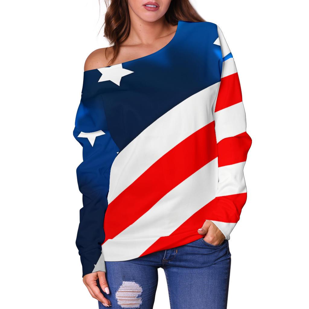 American Flag Style Off Shoulder Sweatshirt