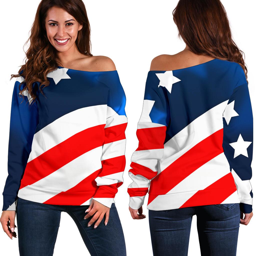 American Flag Style Off Shoulder Sweatshirt