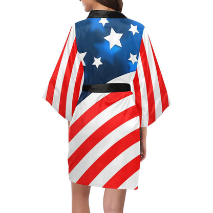 American flag Style Women Short Kimono Robe