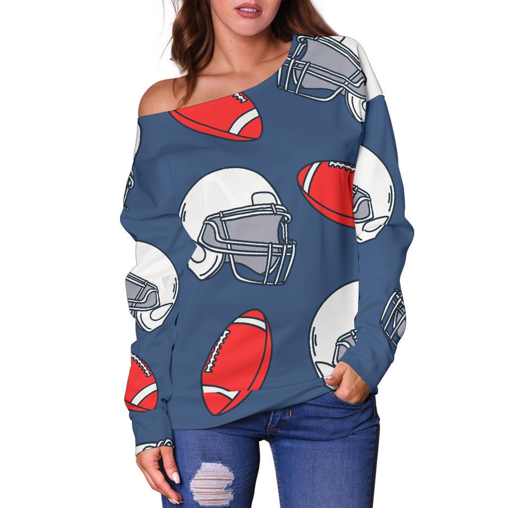 American Football Helmet Design Pattern Off Shoulder Sweatshirt