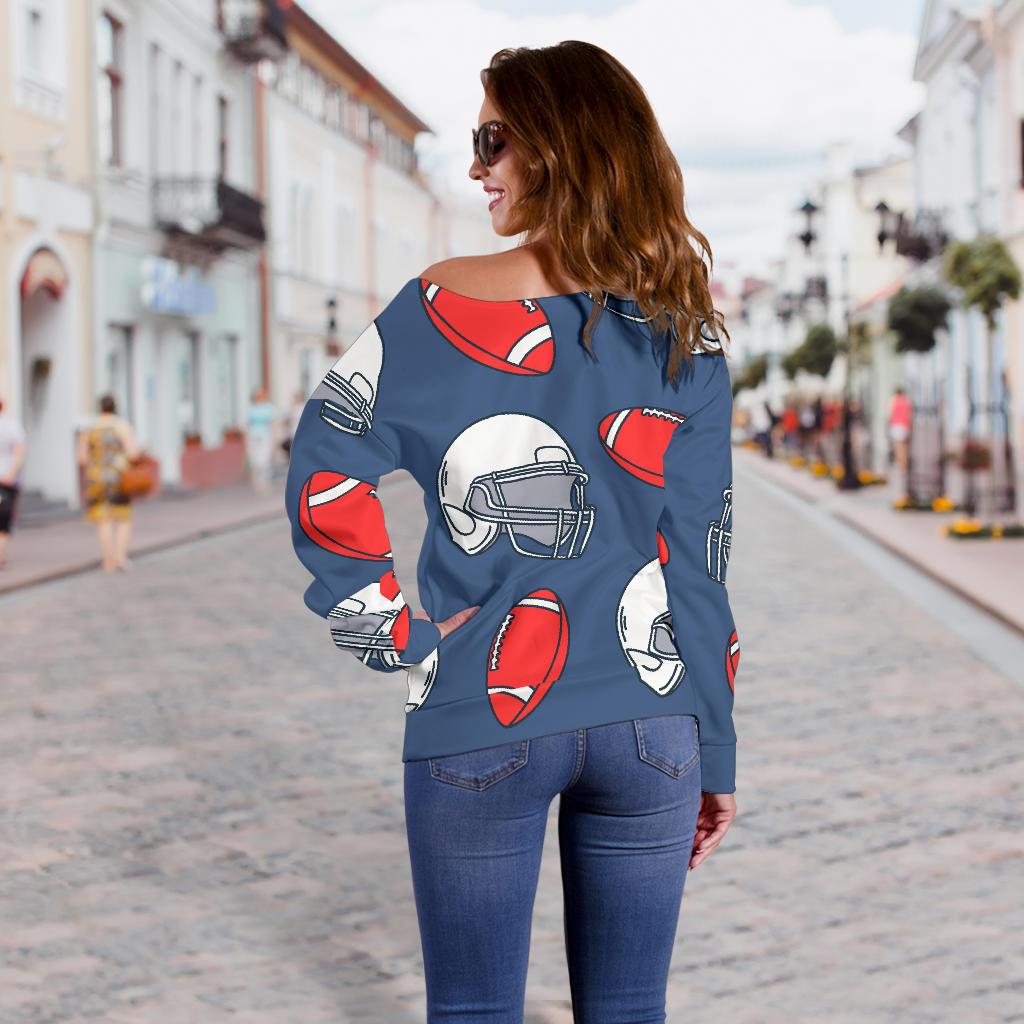 American Football Helmet Design Pattern Off Shoulder Sweatshirt