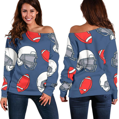 American Football Helmet Design Pattern Off Shoulder Sweatshirt