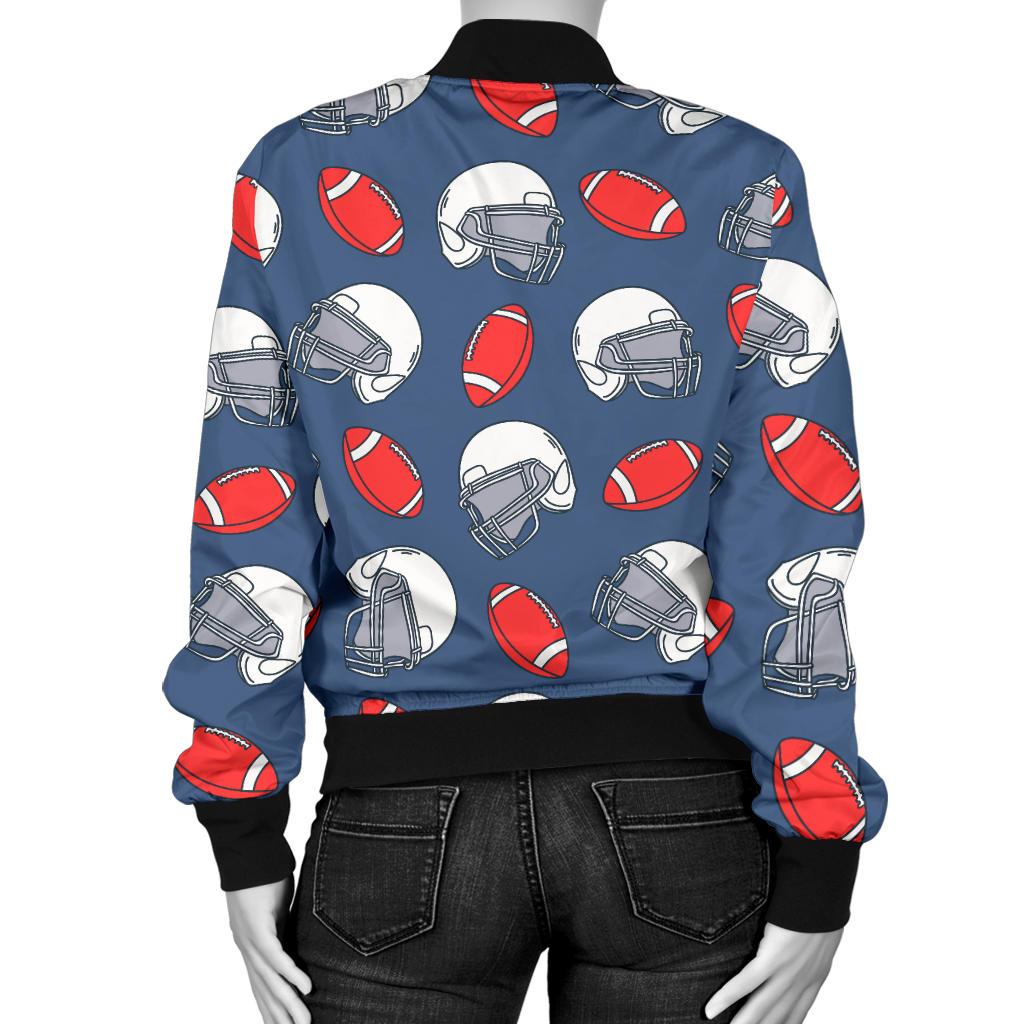 American Football Helmet Design Pattern Women Casual Bomber Jacket