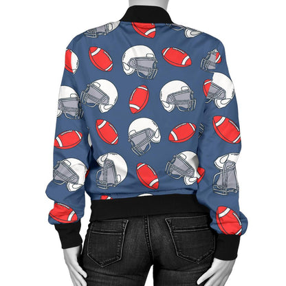 American Football Helmet Design Pattern Women Casual Bomber Jacket