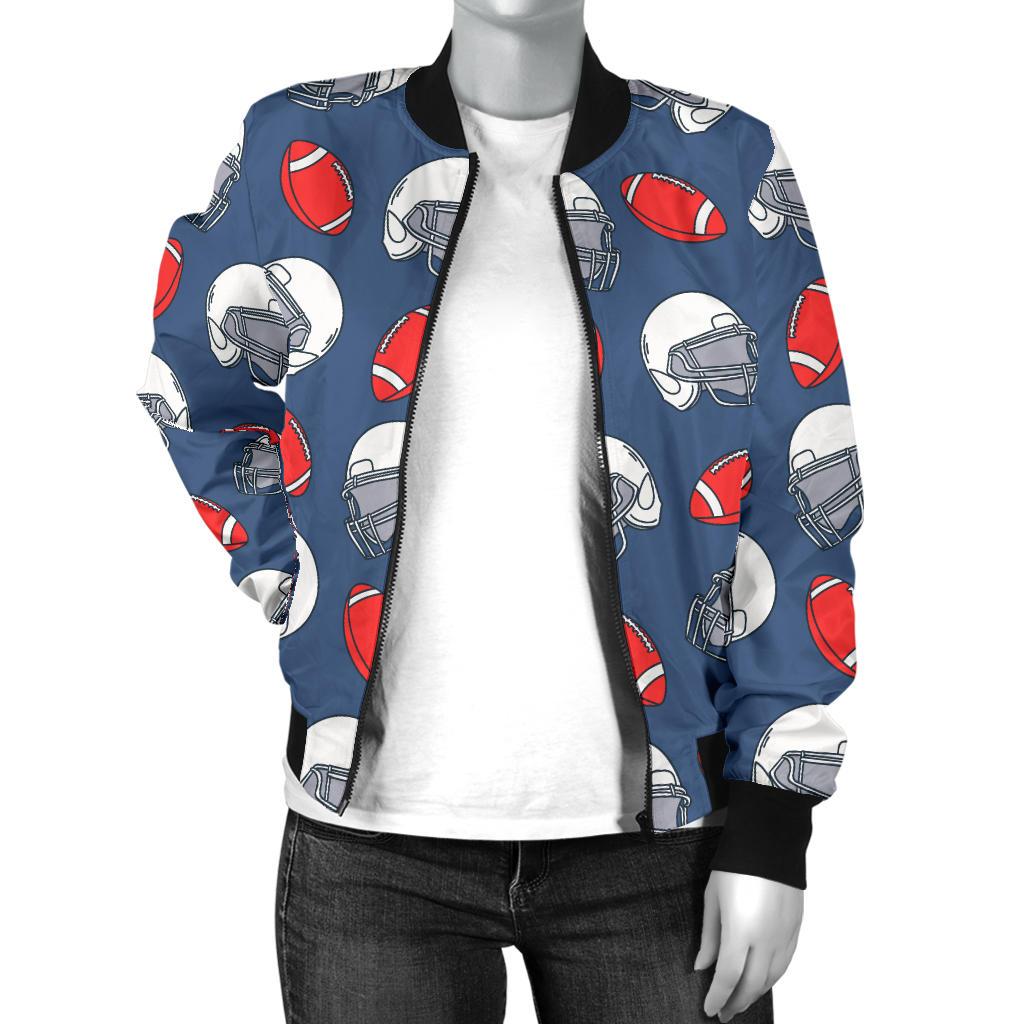 American Football Helmet Design Pattern Women Casual Bomber Jacket