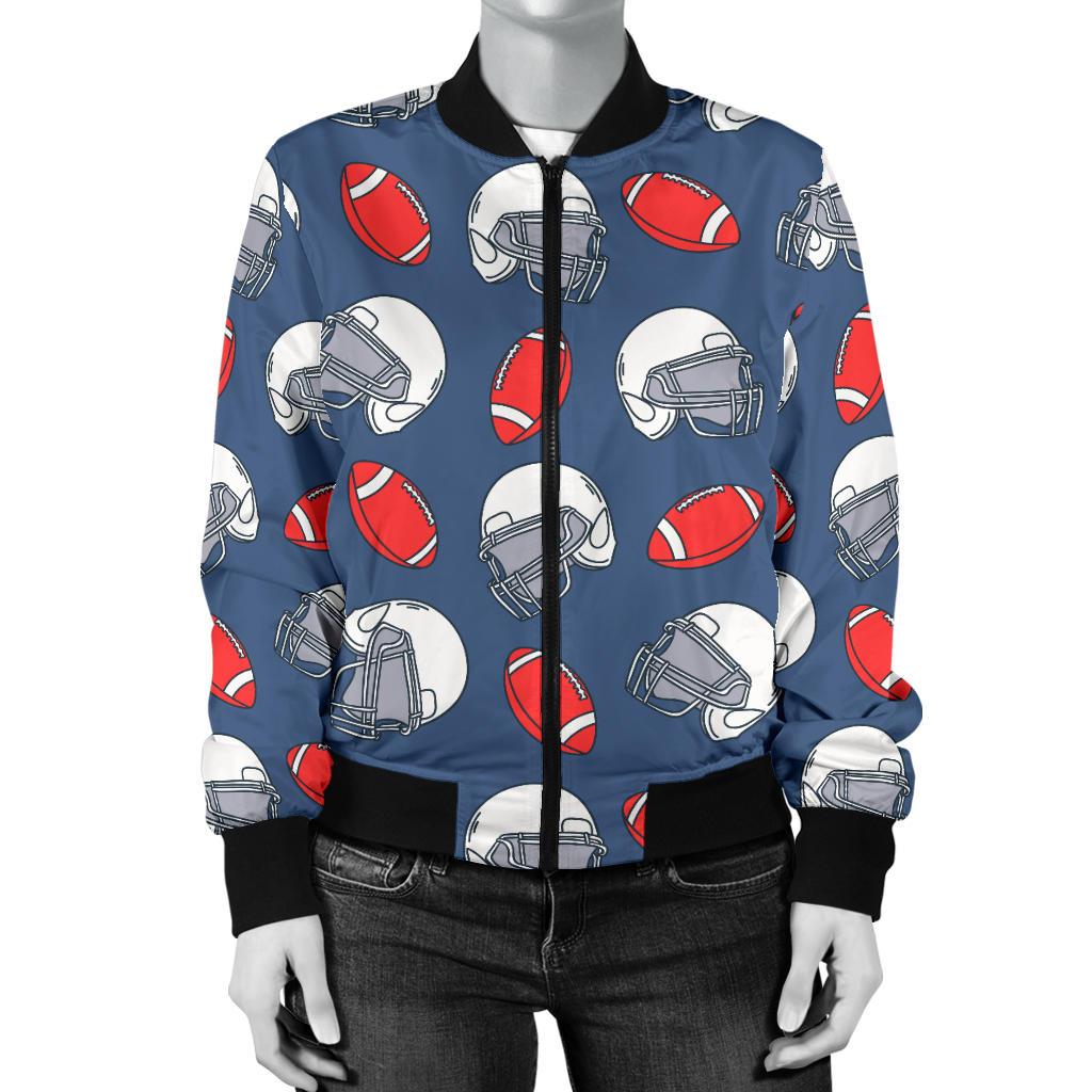 American Football Helmet Design Pattern Women Casual Bomber Jacket
