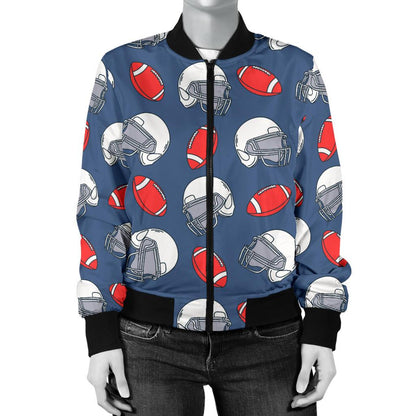 American Football Helmet Design Pattern Women Casual Bomber Jacket