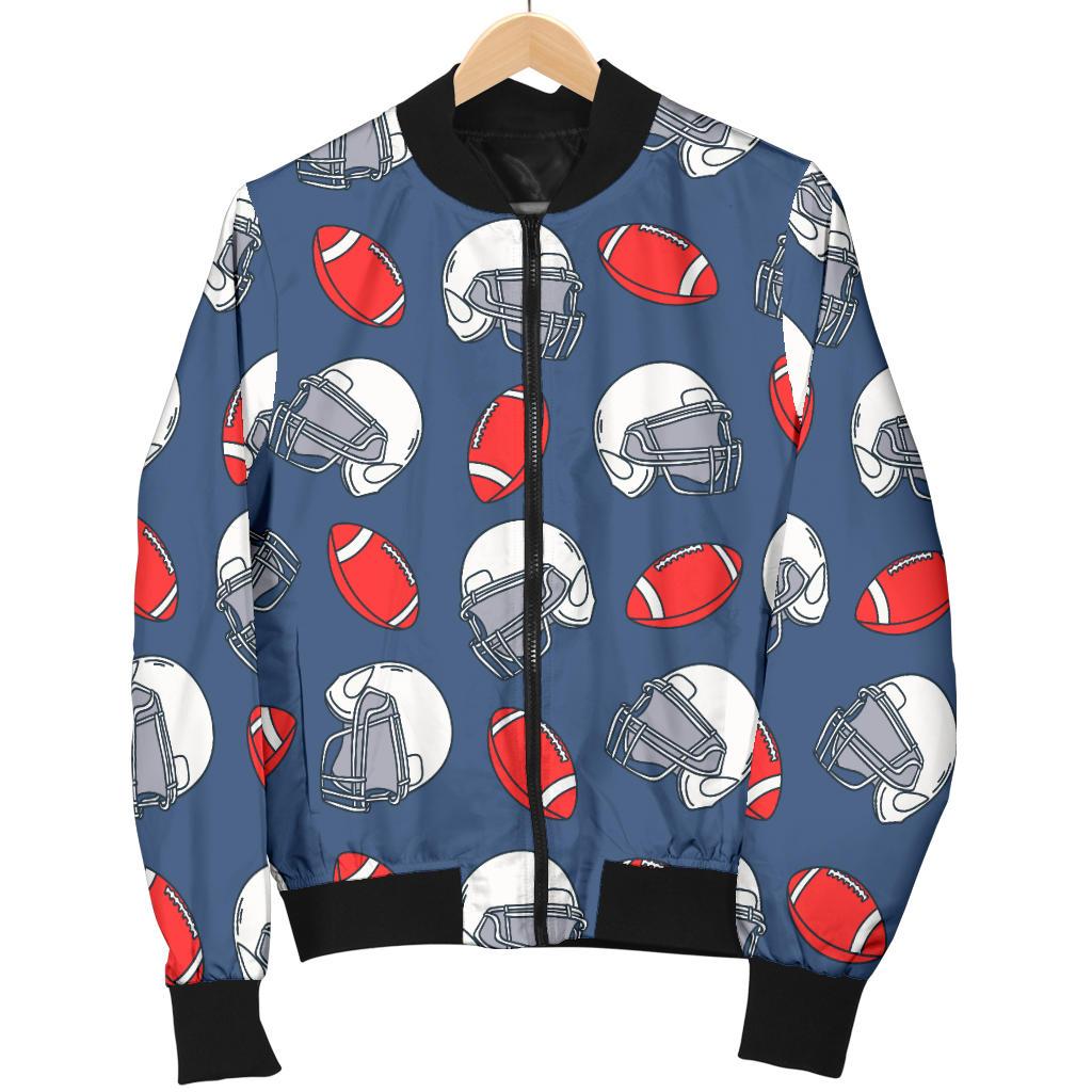 American Football Helmet Design Pattern Women Casual Bomber Jacket